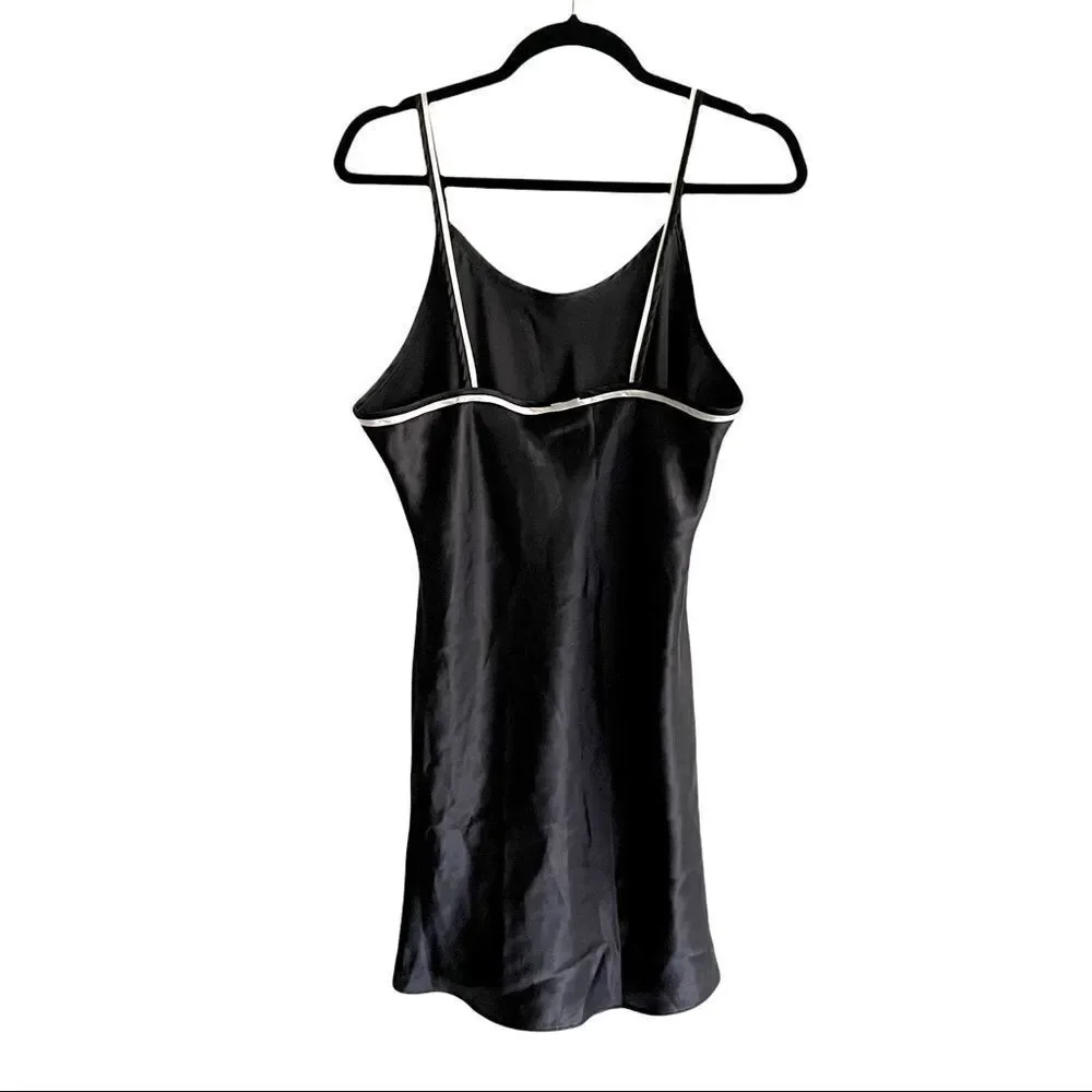 CRINOLINES AND LACE Vintage Nightie Chemise  Black With White Trim M